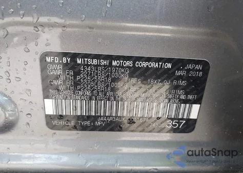 2018 Mitsubishi Outlander Sport 2.0 Es z USA, uszkodzony, nr VIN JA4AR3AUXJU011671